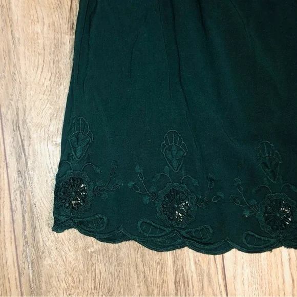 LOFT Dark Emerald Green Ruffle Sleeve Square Neck Embroidered Blouse Top Size S - Picture 6 of 11